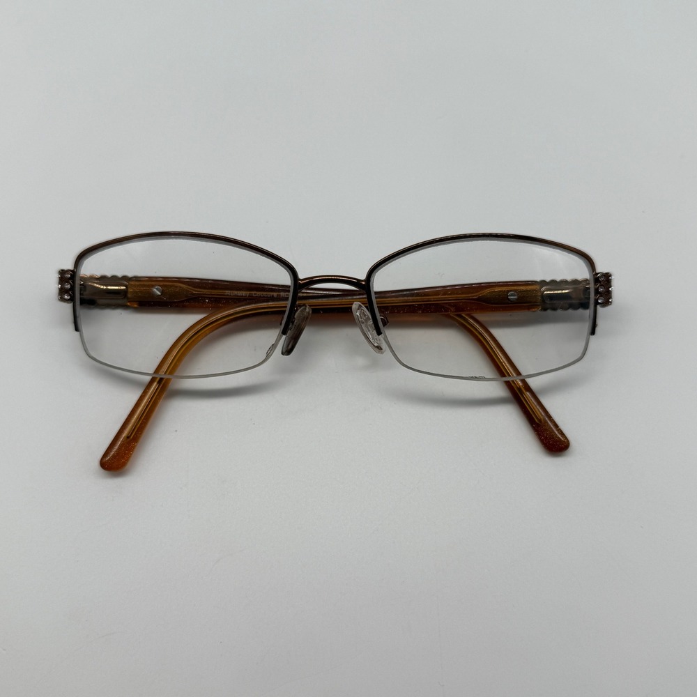 Runway Couture Eyeglasses FRAMES ONLY Brown Rhinestone Semi Rimless RCE-224